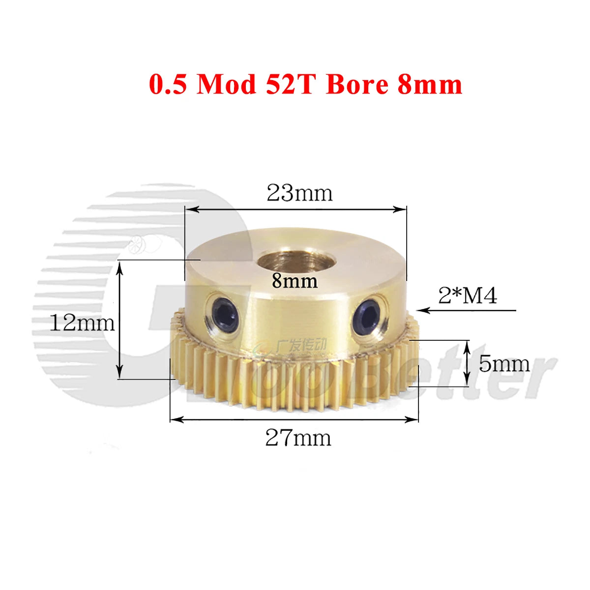 0.5 Mod Brass Pinion Spur Gear 52 Teeth Bore 4/5/6/8/10/12mm Transmission Gear