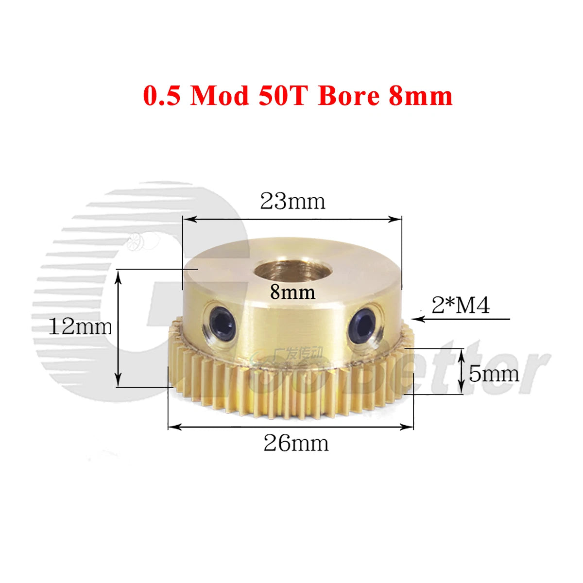 0.5 Mod Brass Pinion Spur Gear 50 Teeth Bore 4/5/6/8/10/12mm Transmission Gear