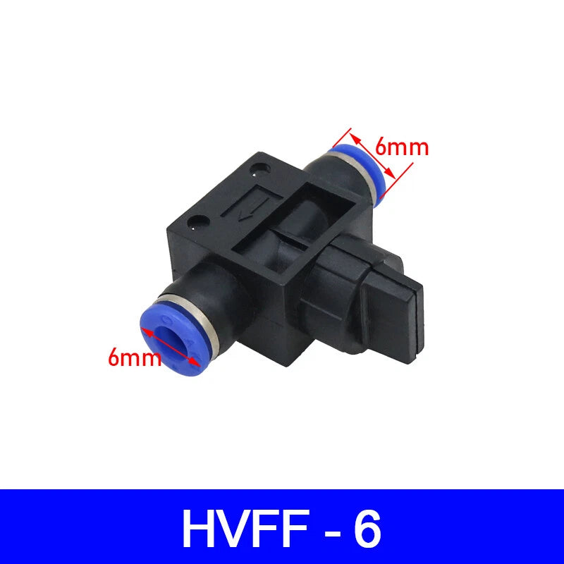 HVFF Pneumatic Hand Valve T-Joint 2-Way Push-In Hose Fitting