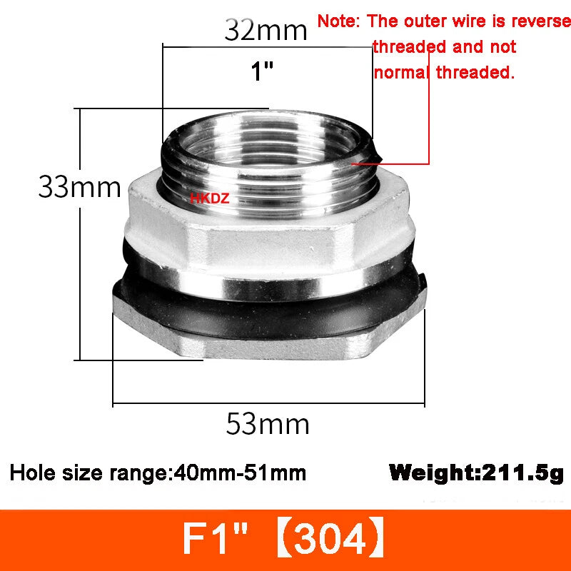 Water Tank Connector Outlet Hose Tap Adapter Fittings Joint 304 Stainless Steel