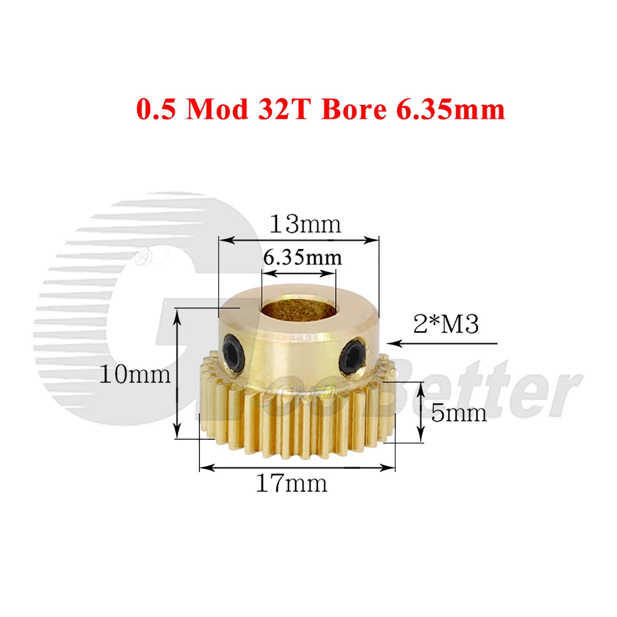 0.5 Mod Brass Spur Gear 32 Teeth Bore 4~10mm Motor Gear Transmission Pinion Gear