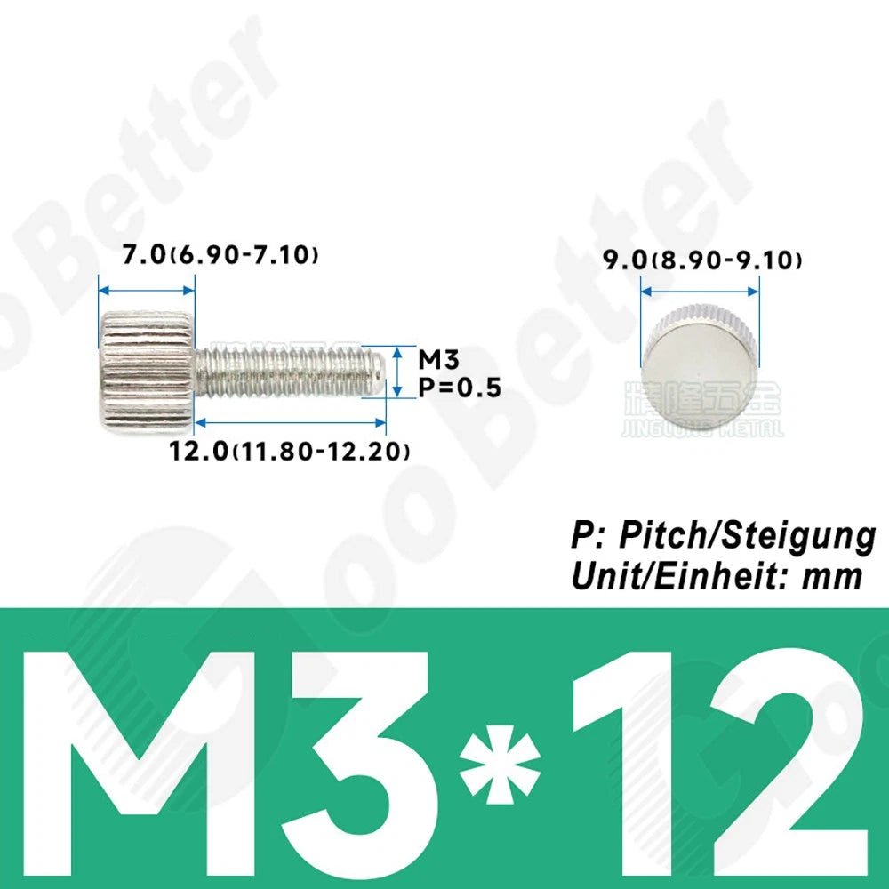 M3 Knurled Thumb Screws A2 Stainless Steel Flat Head Thumbscrew Bolts 6mm to 20mm - HomeDIYer