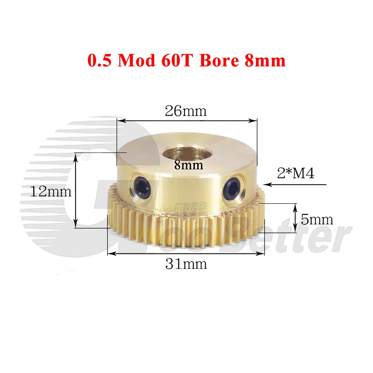0.5 Mod Brass Spur Gear 60 Teeth Bore 4~15mm Motor Gear Transmission Pinion Gear