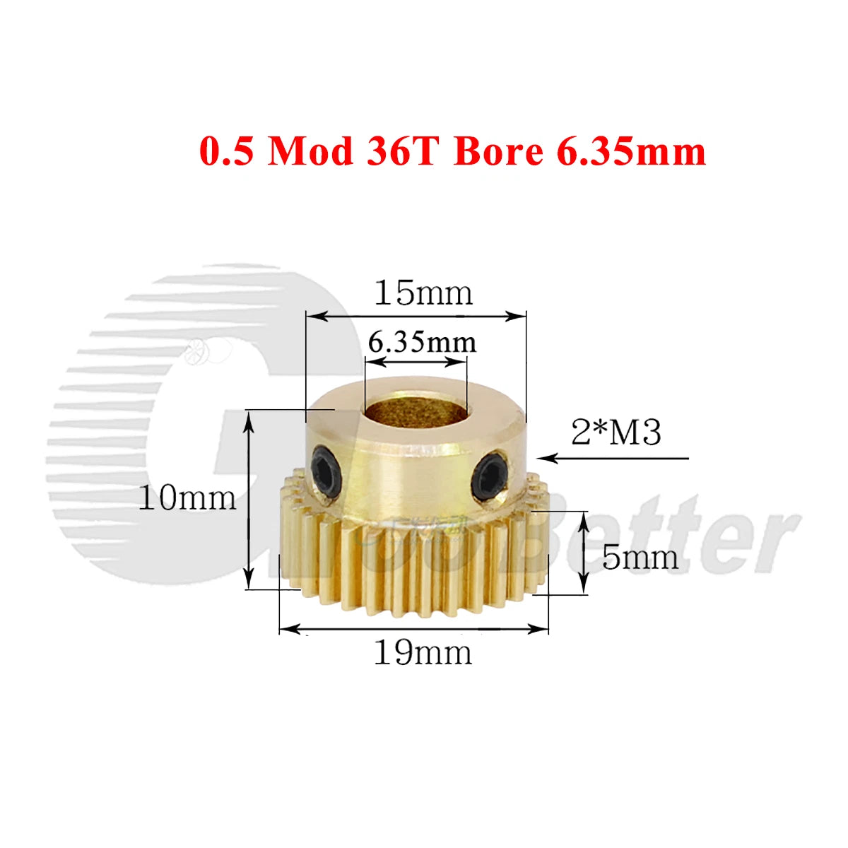 0.5 Mod Brass Spur Gear 36 Teeth Bore 4~12mm Motor Gear Transmission Pinion Gear