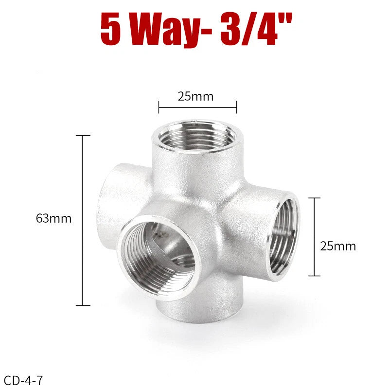5-Way BSP Female Stainless Steel Pipe Fitting Splitter 1/4" to 2"