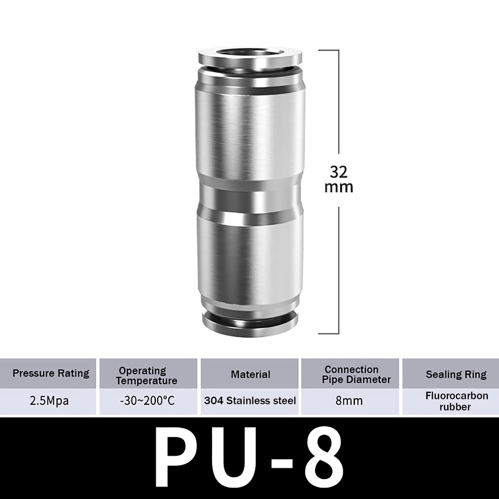 Stainless Steel Pneumatic Straight Push-to-Connect Hose Fitting | Inline Air Tube Connector