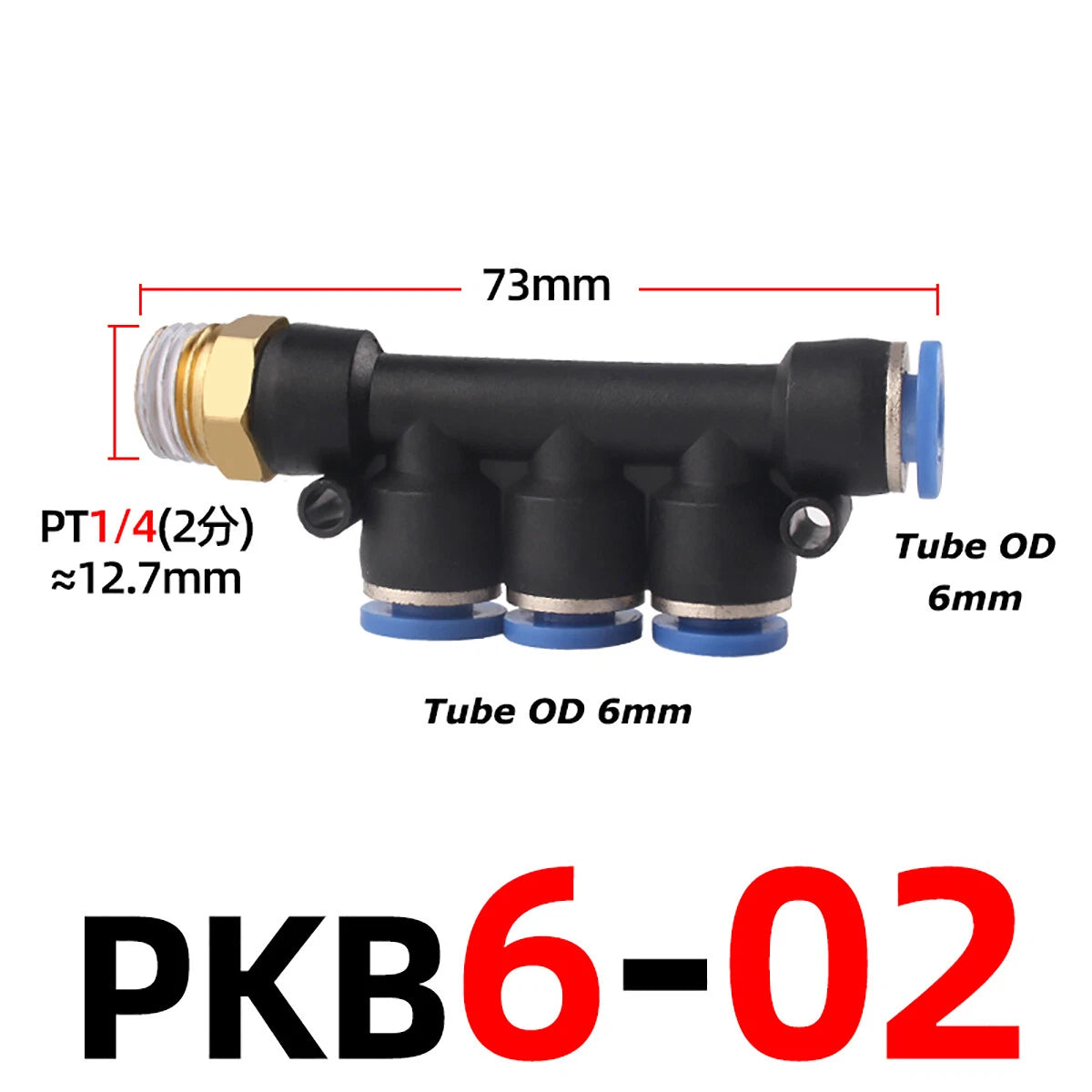 Pneumatic 5-Way Manifold Push-In Fitting | Male Stud to Hose Tube Connector
