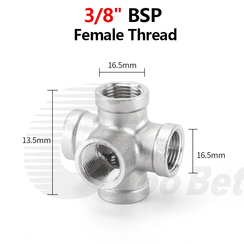 BSP Female 5-Way Pipe Fitting – Stainless Steel Elbow Connector Adapter, 1/4" to 2"