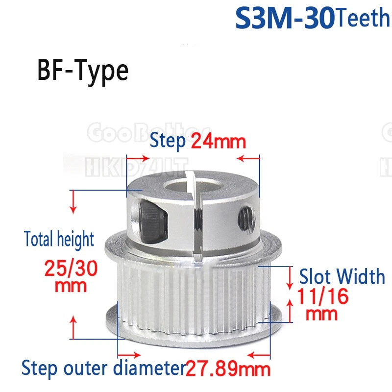 S3M Timing Belt Pulley Synchronous Wheel 30 - 40 Teeth Bore 5 - 25mm Aluminum