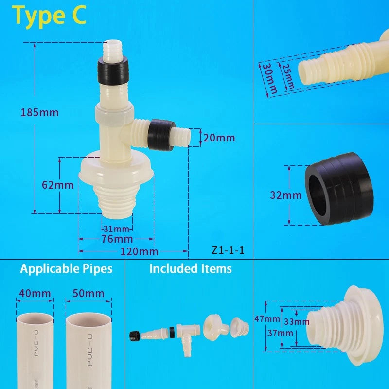 ABS Anti-Overflow Drain Pipe Fittings — Drainpipe Joints for Washing Machine, Kitchen & Basin