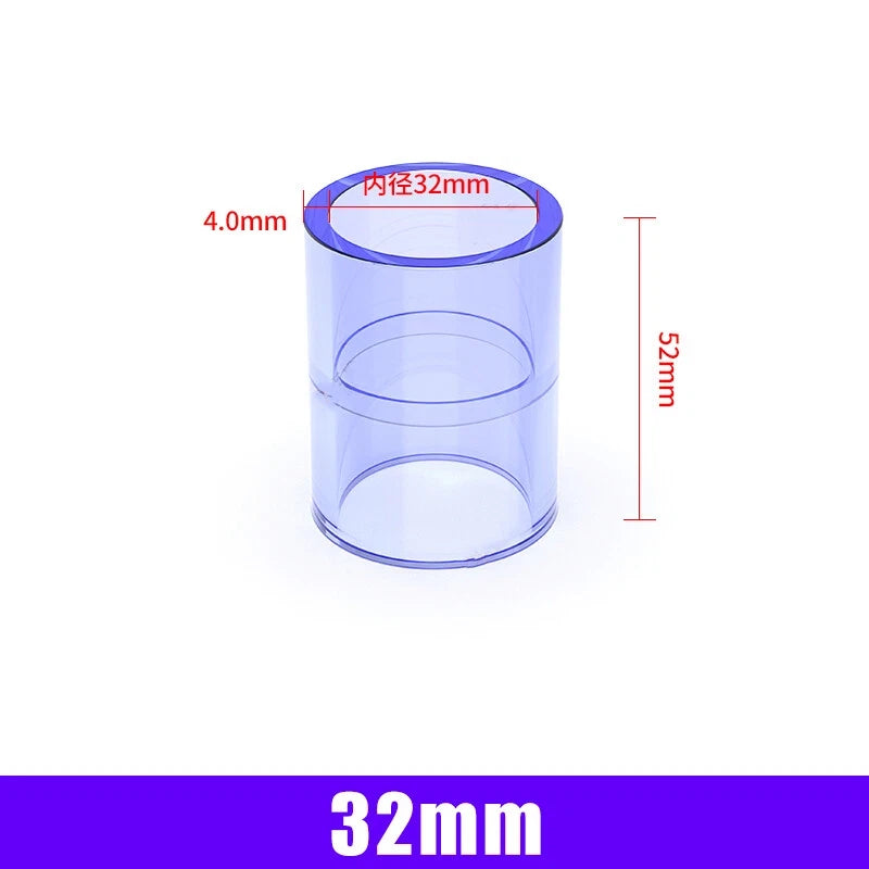 Clear PVC Straight Pipe Coupling — Socket Fitting 20mm to 110mm