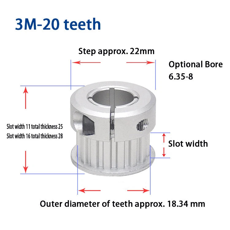 Bore 5 to 15mm CNC Pulley, Clamping Type, For 10mm/15mm Wide 3M Timing Belt