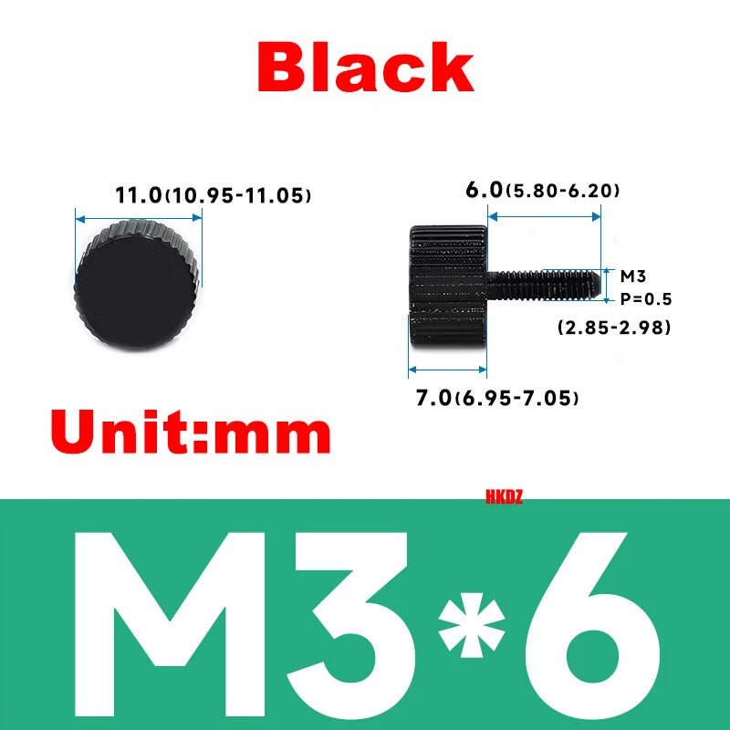 M3 Knurled Thumb Screws – Flat Head Carbon Steel Hand Grip Bolts 6/8/10/12mm - HomeDIYer