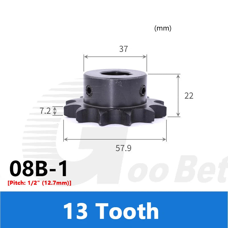 08B-1 1/2" Pitch Roller Chain Sprocket C45 Steel 10-20 Tooth 10-40mm Bore Black