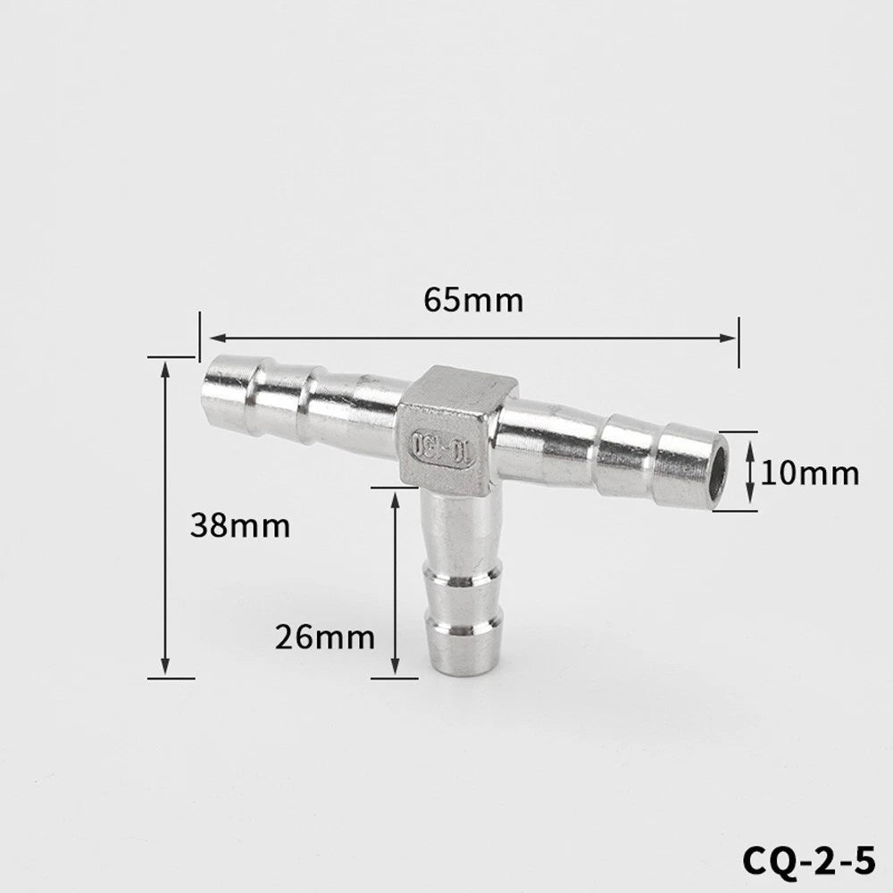 Stainless Steel T Hose Barb Tee Connector — 8mm to 32mm, Water & Gas Pipe Fitting