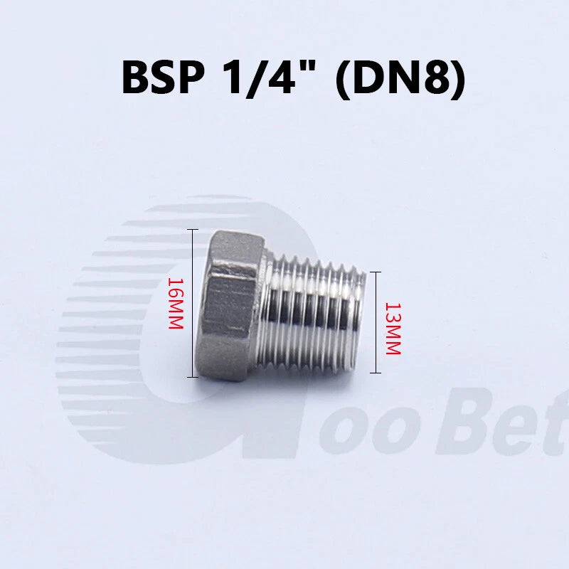 304 Stainless Steel BSP Male Thread Hex Plug — End Stopper Pipe Fitting (1/4" to 2")