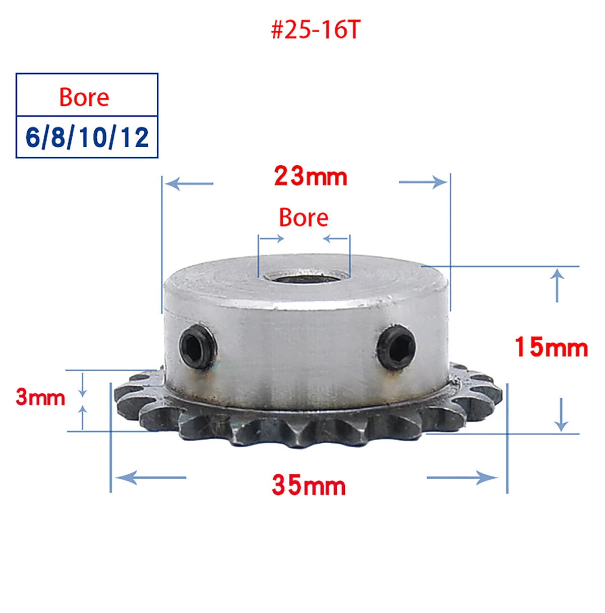 05B Chain Drive Sprocket 10 Tooth - 28 Tooth Roller Chain Pitch 8mm 45# Steel