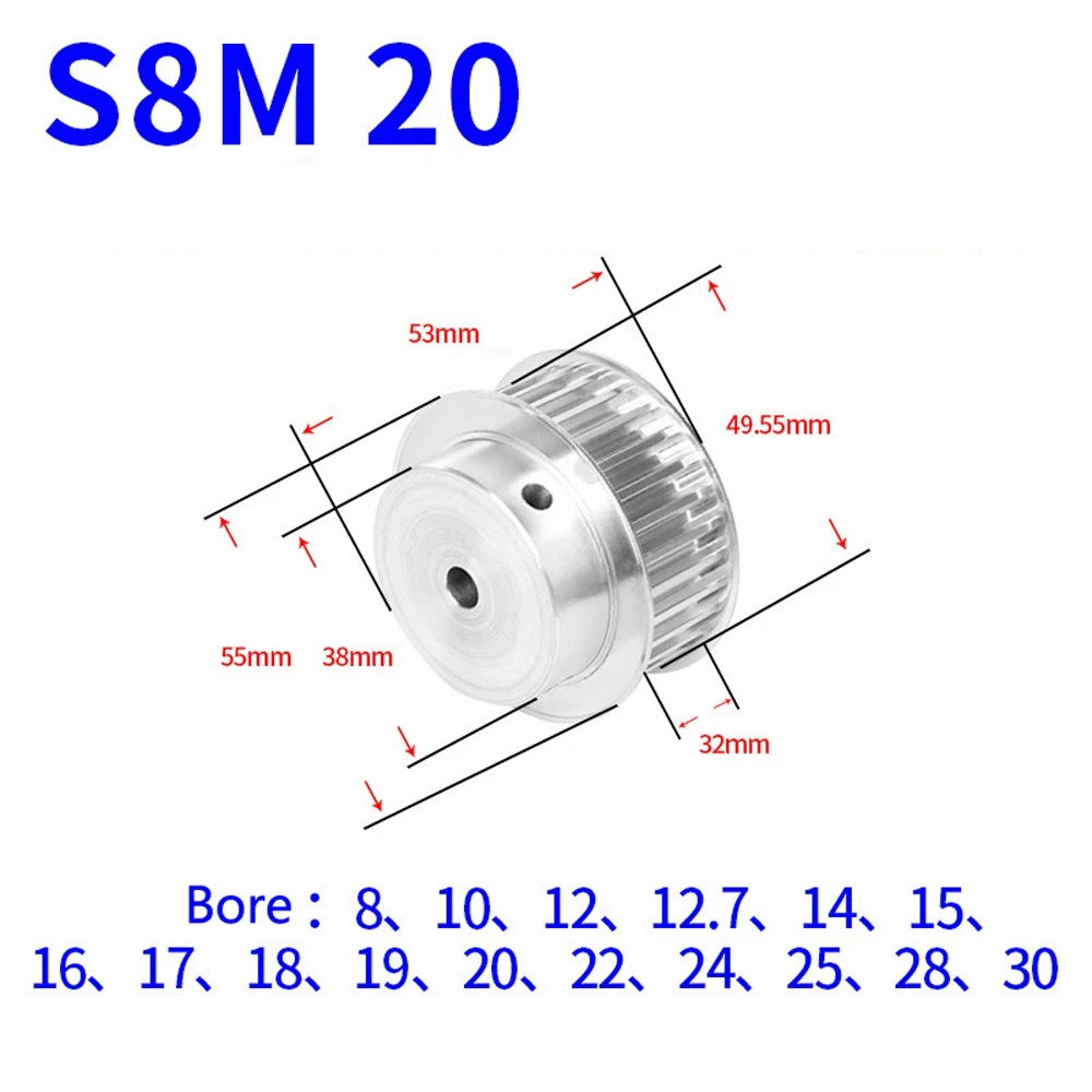 S8M 12-50T Timing Belt Pulley Pitch 8mm With Step/Keyway Drive Pulley Width 32mm