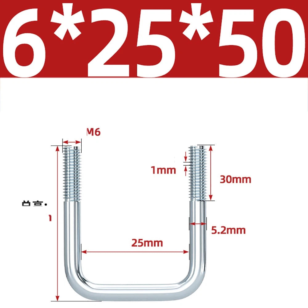 Square U-Bolts Galvanized Carbon Steel Fixing Clamp Bolt M6 M8 M10 M12 M14 M16