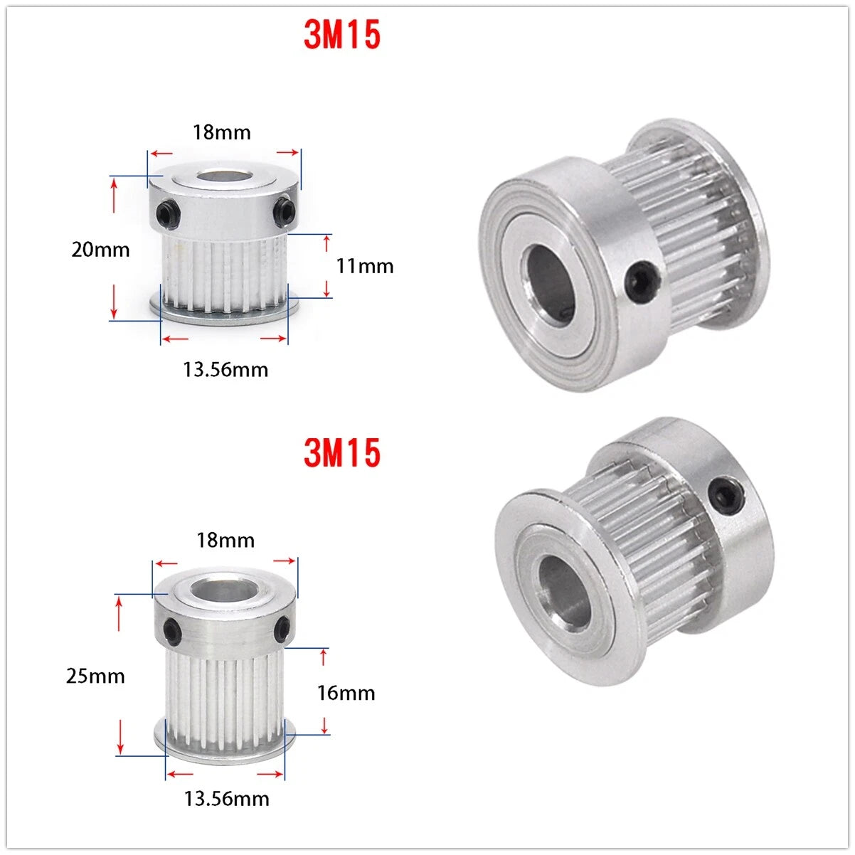 HTD3M Timing Belt Pulley 12 - 30 Tooth Multiple Bore Choice for CNC Step Motor