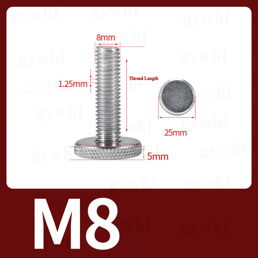 A2 Stainless Steel Knurled Flat Head Thumb Screws — M2 to M10