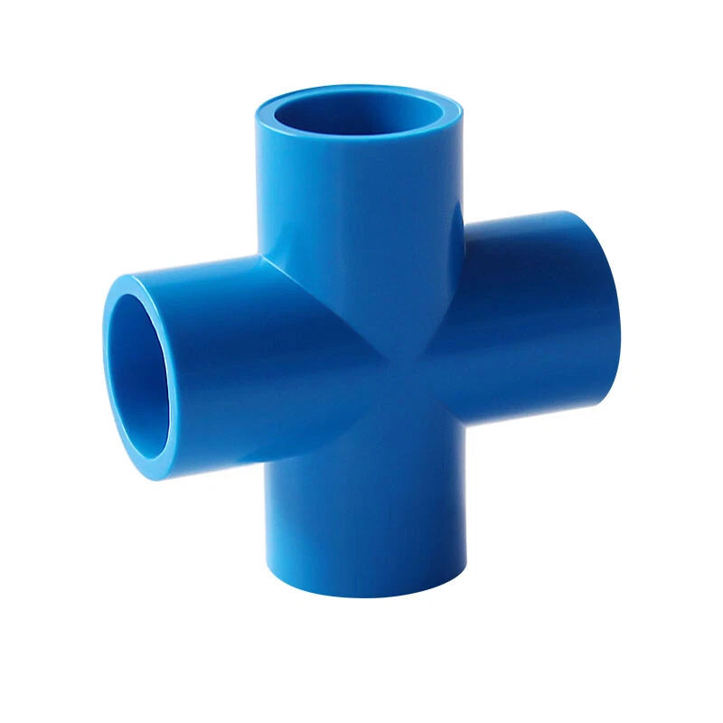PVC 4-Way Blue Equal Water Connector Coupling Pressure Pipe Fittings 20mm~90mm