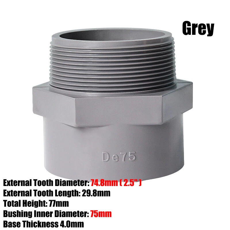 1 2" to 2" PVC Nipples Threaded Pipe Fittings Connector BSP Male Adapter Grey