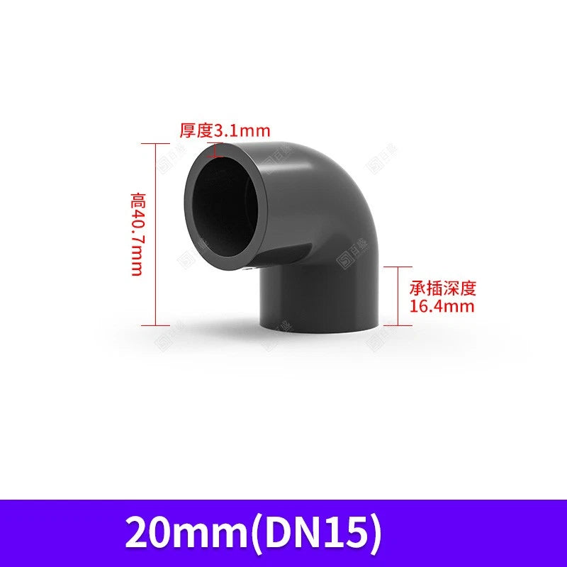 UPVC PVC Pipe Fittings Tee Straight Elbow Plumbing Couping ID 20-50mm Dark Grey