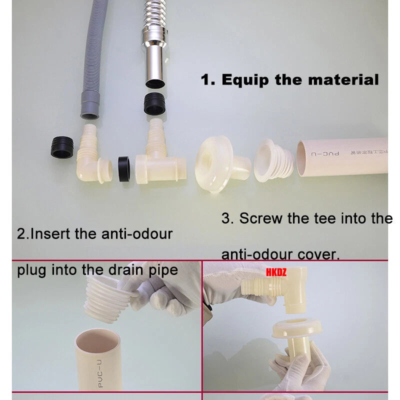 Washing Machine Drain Hose Connector — Tee, Elbow, Straight & Triple Fittings for Sink & Basin