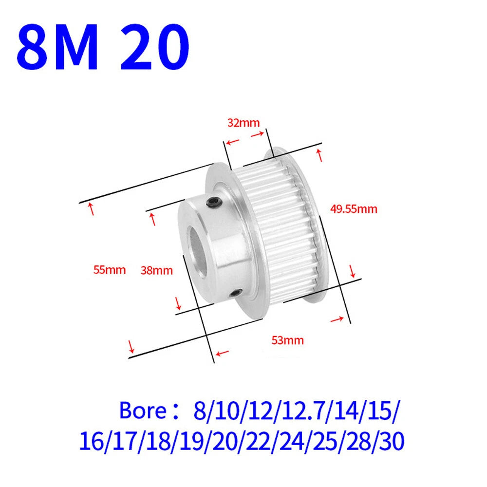 HTD-8M 12-60T Timing Belt Pulley Pitch 8mm With Keyway CNC Drive Wheel Width32mm