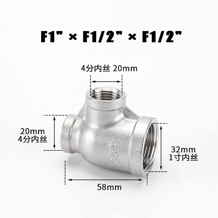 BSP Reducing Female Tee — 304 Stainless Steel Pipe Fitting, All Female Ports