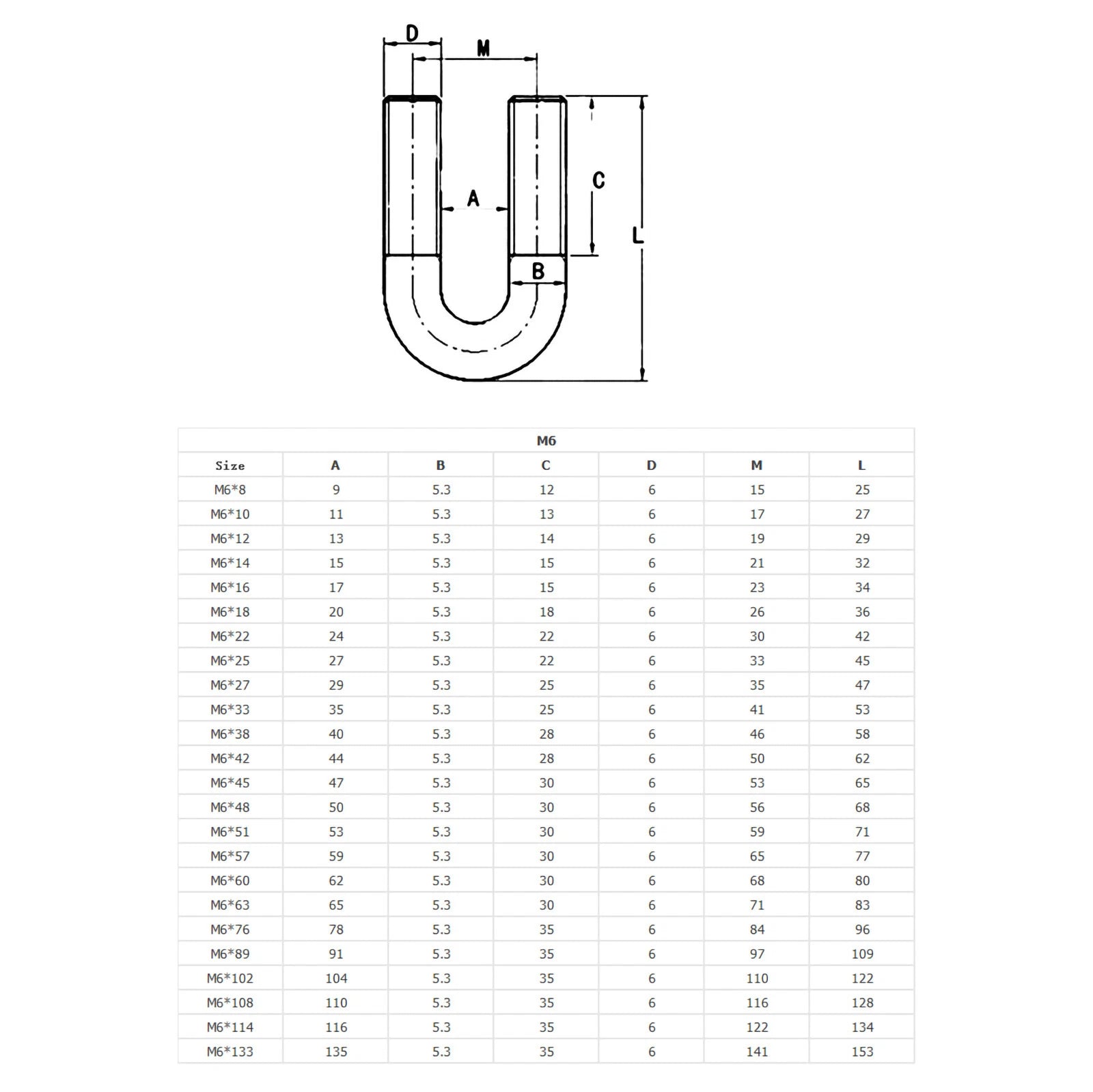 U-Bolts M6 M8 M10 M12 U Bend Screws A2 Stainless Steel U Shaped Bolt Nut Washer