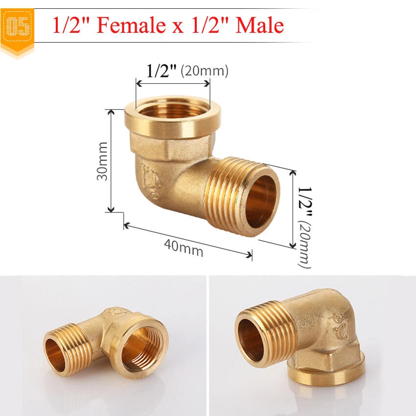 BSP Brass Elbow Fitting — 1/2", 3/4" & 1" Male/Female Thread Pipe Connector Adapter