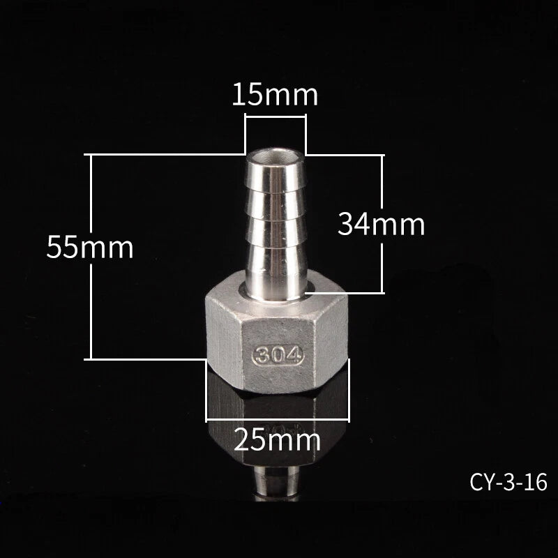 Stainless Steel Female Threaded Hose Barb Fittings — 1/4" to 3/4" NPT