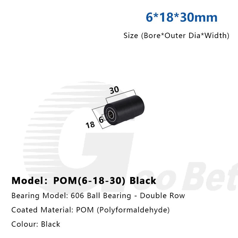 6mm Bore Plastic Roller Wheel Two Ball Bearing Coated PP POM Pulley Guide Wheel