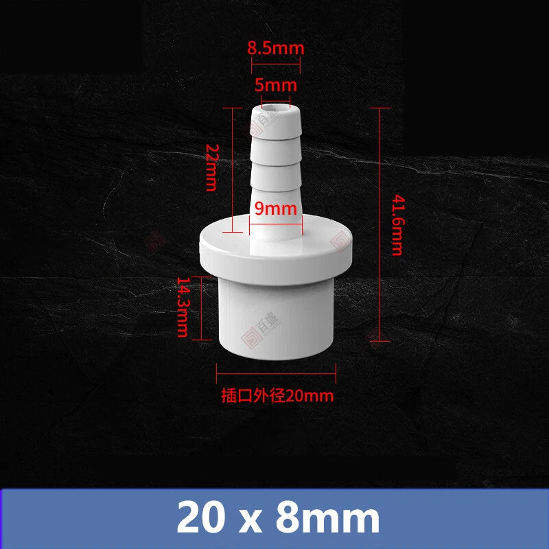 5mm - 63mm Hose Nozzle PVC Plastic Pipe Fittings Barb Connectors Sleeve White