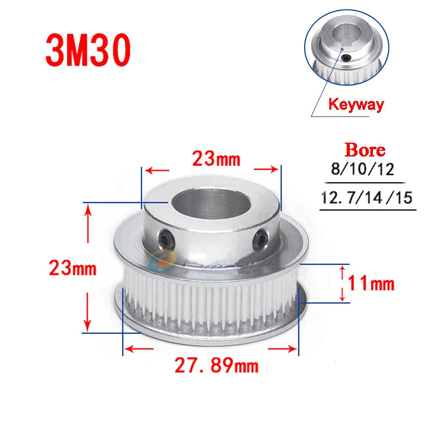 3M 20T-100T Timing Belt Pulley With Step/Keyway, Bore 8-25mm,For 10mm Width Belt