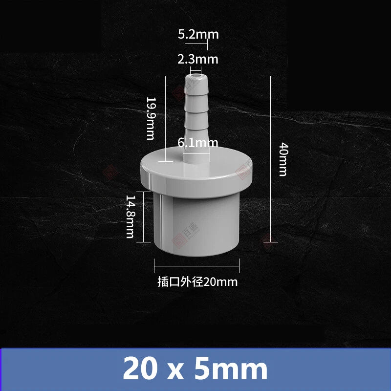 5mm to 63mm Hose Nozzle PVC Plastic Pipe Fittings Barb Connectors Sleeve Grey