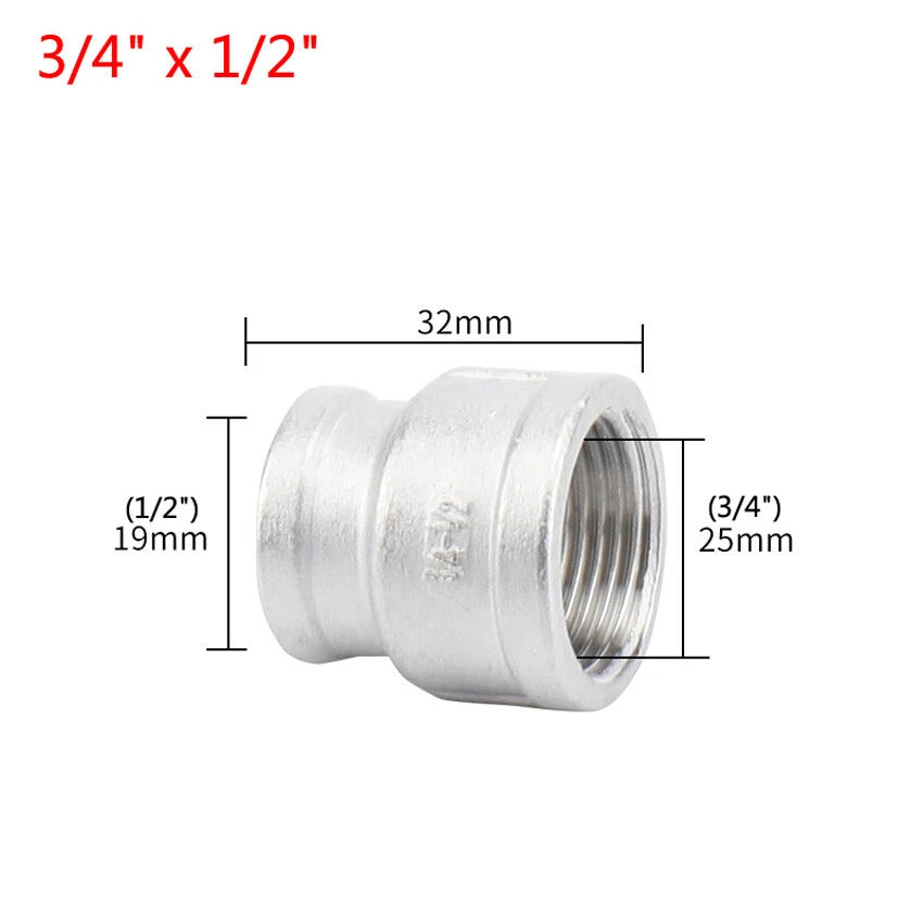 BSP Female Pipe Fittings Reducer Adapter, 304 Stainless Steel, 3/8" to 2"