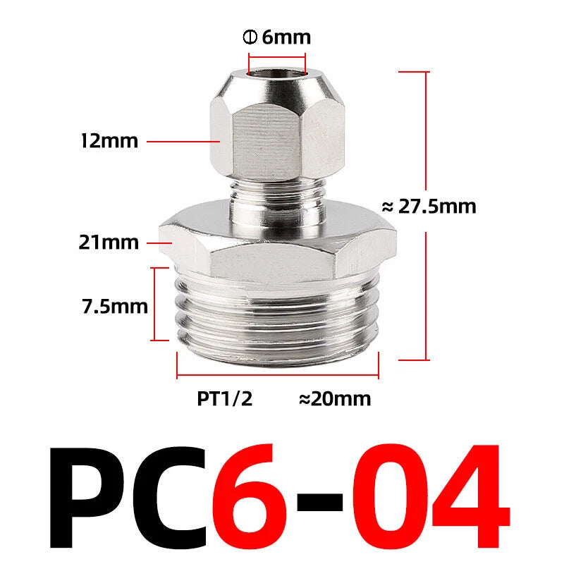 Brass Male Compression Fittings – BSP Hydraulic Adaptor, 1/8" to 1/2" Bore (PC4–PC16)