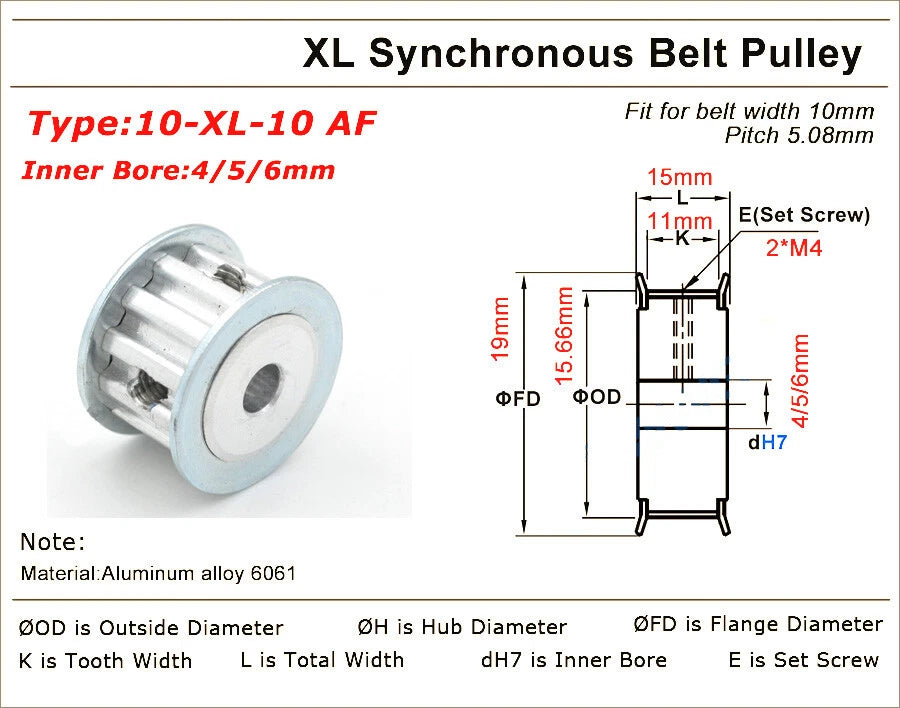 10-40Teeth XL Synchronous Pulley 3-25mm Timing Belt Width 11mm 3D Printer Drive