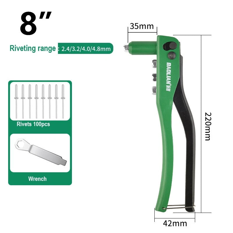 8"-17" Heavy Duty Hand Pop Rivet Gun Tool Kit With Rivets 4 Nozzle Head Wrench