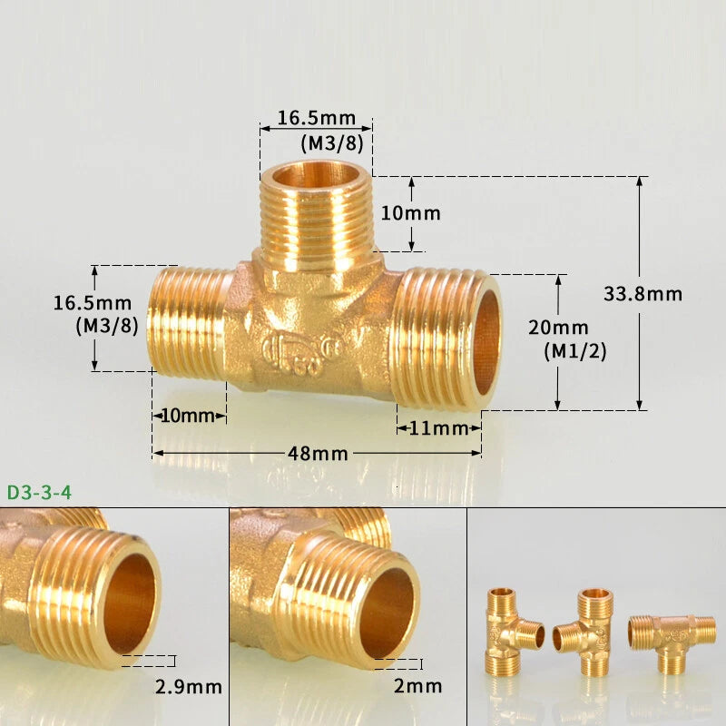 BSP Brass Tee Pipe Fitting – Male & Female Thread T-Shape Connector