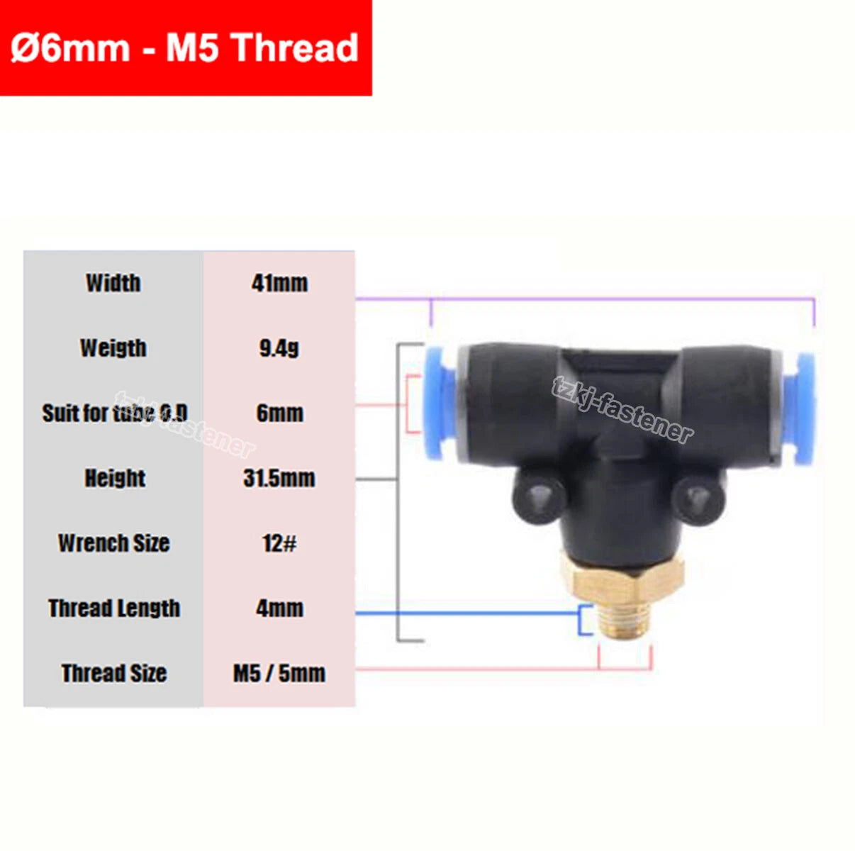 Pneumatic Tee "T" Connector BSP Male Thread 4mm-16mm Hose Tube Push-In Fittings