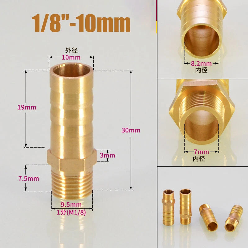 Brass Male BSP x Barbed Hosetail Connector — Air Water Fuel Gas Pipe Fitting