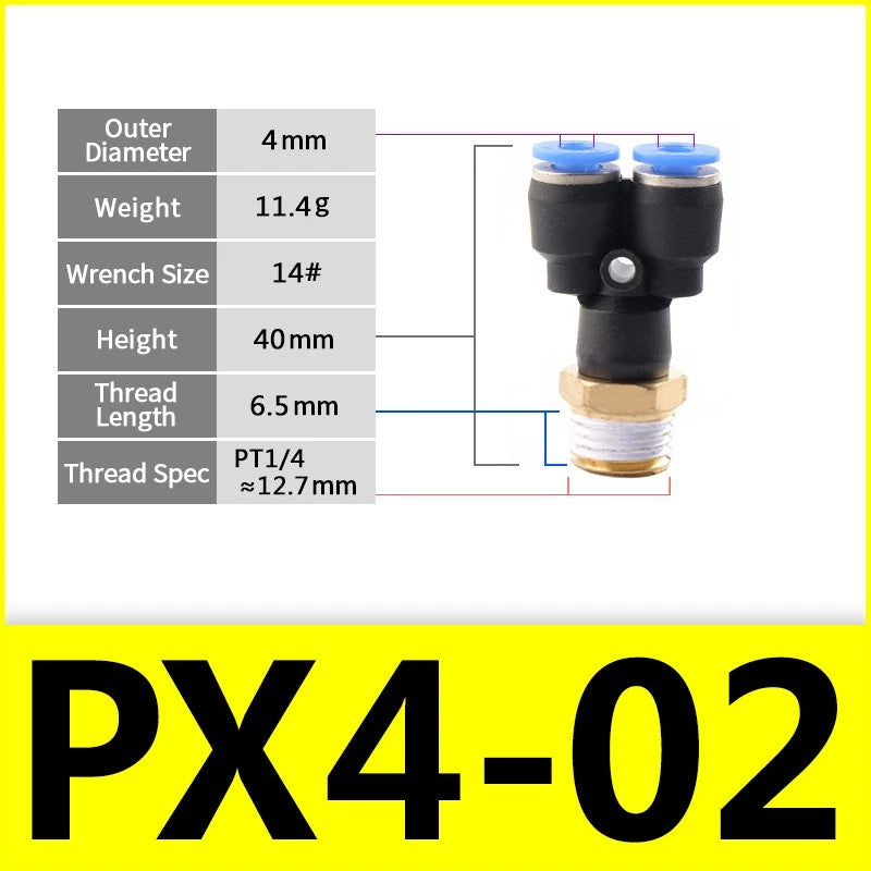 Male Stud Push-In Y Piece Pneumatic Fittings — Thread Hose Tube Connector