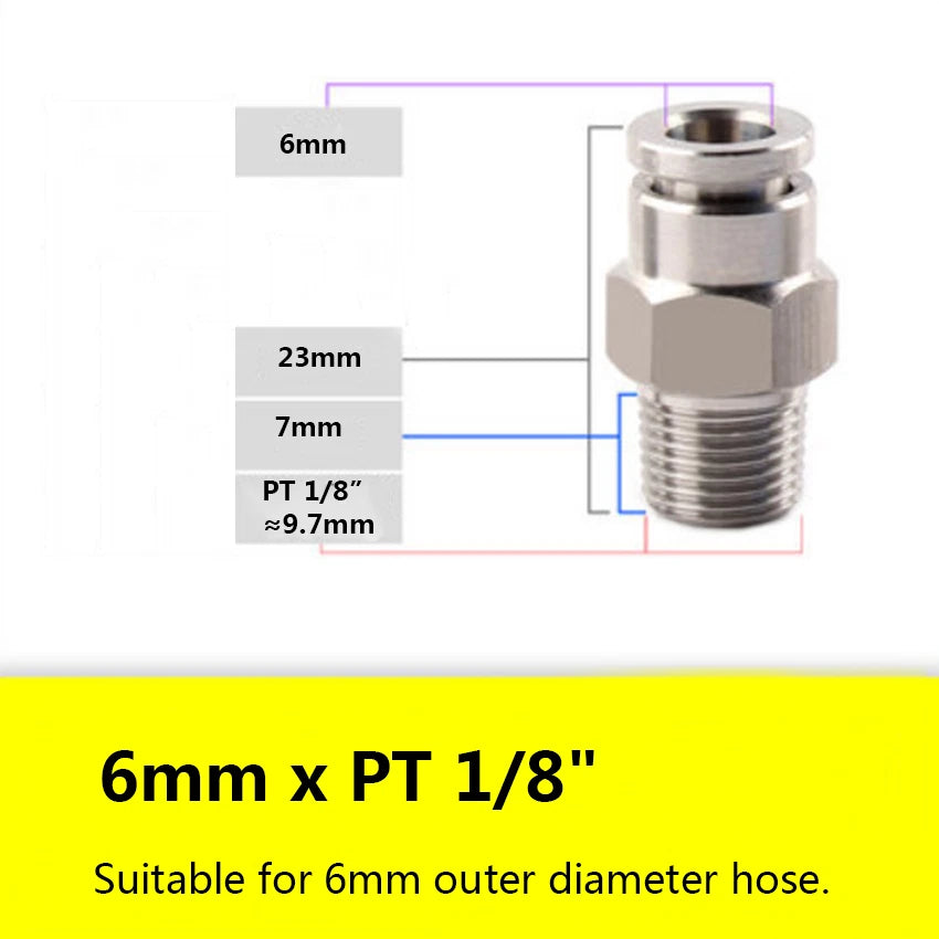 Stainless Steel 304 Push-In Straight Fitting — PT Male Thread x Hose Barb Adapter (4mm–16mm OD)