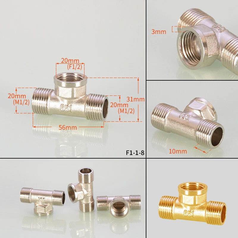 1/2" Copper Tee Elbow Diverter Valve Adapter — Hose & Shower Connector (24 Styles)