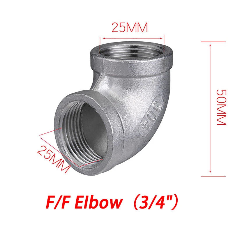 BSP 304 Stainless Steel Pipe Fittings — Elbow, Tee, Nipple, Cross, Bush, Cap (1/2" & 3/4")