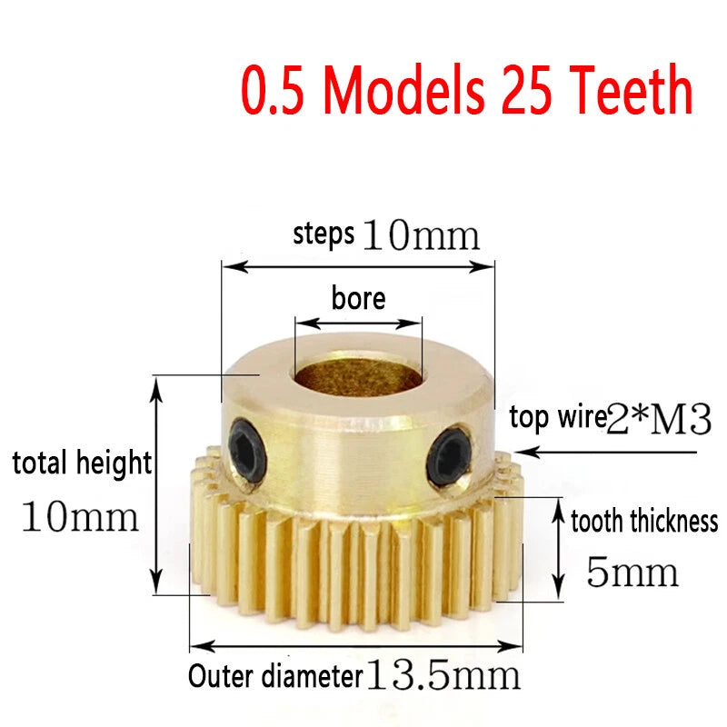 Mod 0.5 Brass Pinion Gear Spur Gears 20-60 Teeth 4-15mm Bore With Screw Hardened